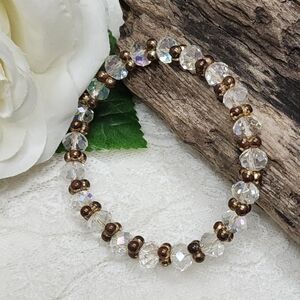 Elegant Vintage Crystal and Bronze Beaded Stretch Bracelet